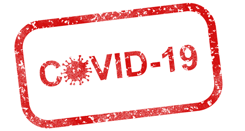 red covid 19 text with a rectangle around it